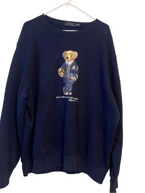 Ralph Polo Lauren Navy Bear Football Graphic Crewneck Sweatshirt XXL
